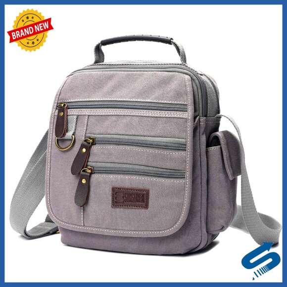 Canvas Messenger Bag Crossbody Work Bag Vintage Multi-Function Adjustable Strap